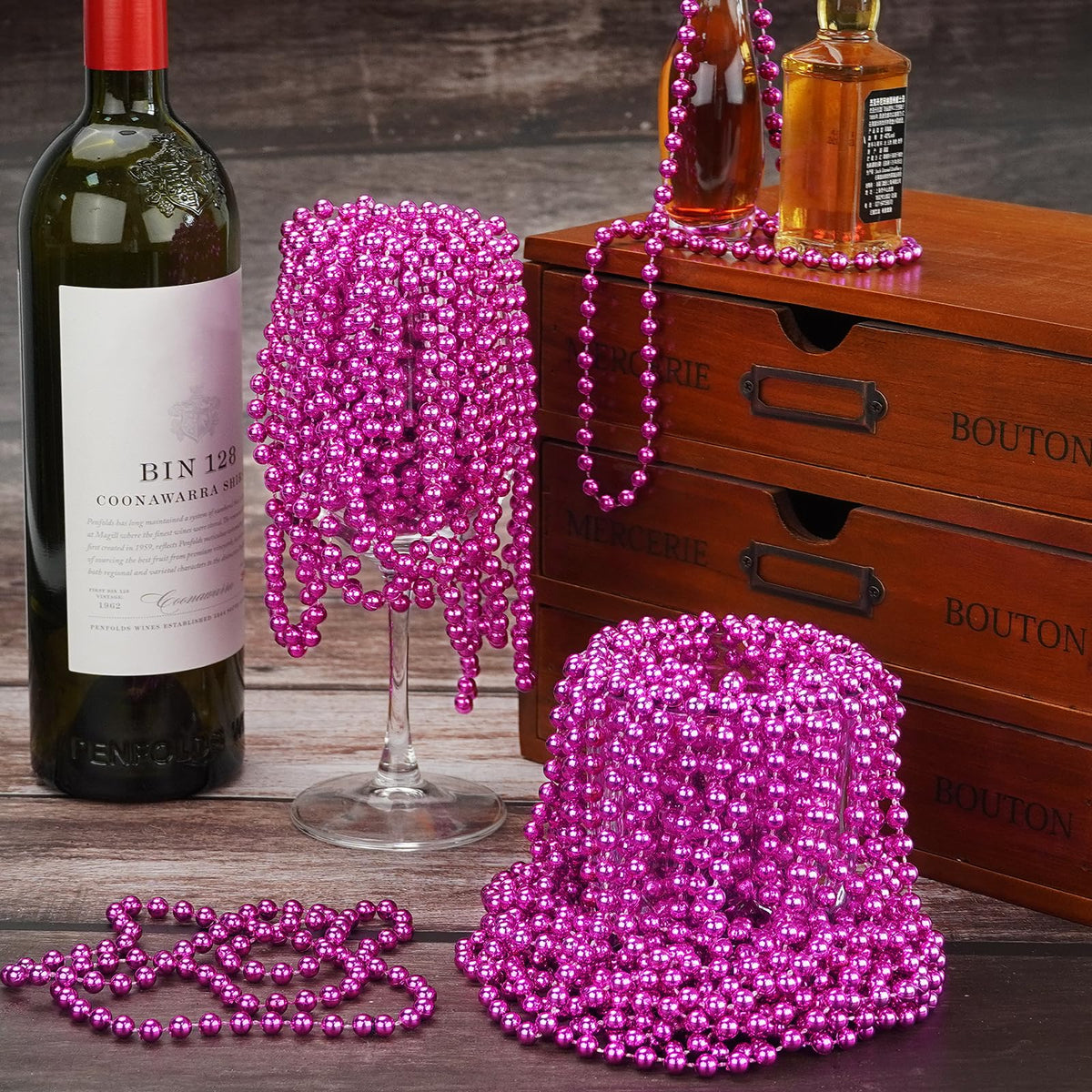 ZYFLSQ metallic pink bead necklaces, ideal for Halloween, Christmas, and parades.