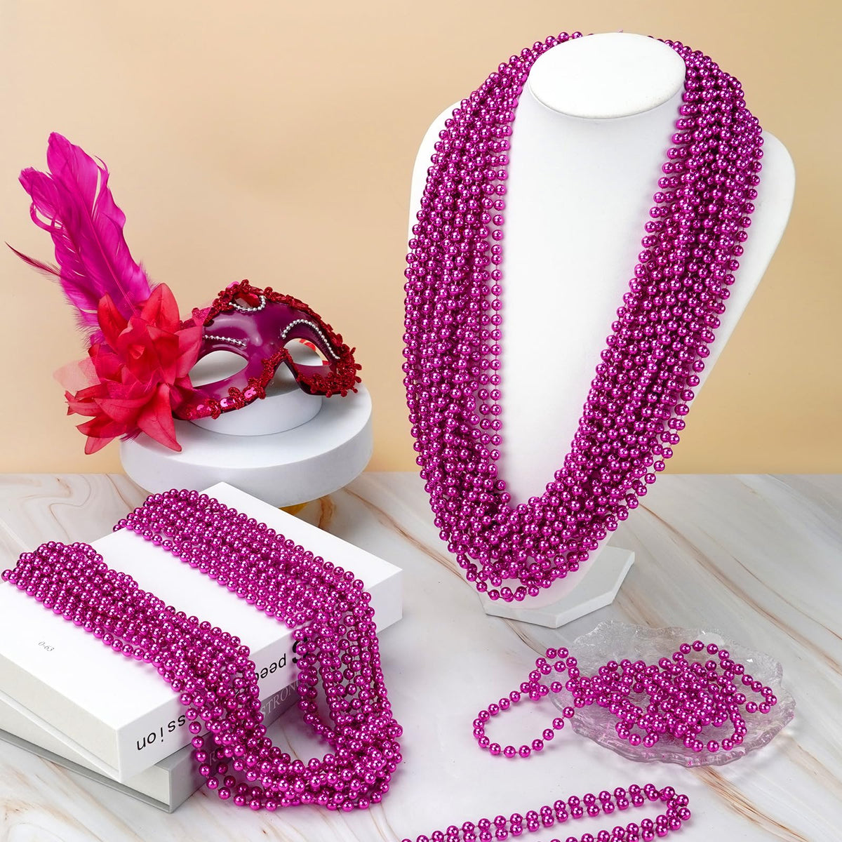 ZYFLSQ Mardi Gras decorative beads necklace, 33 inches long for tossing and gifting.