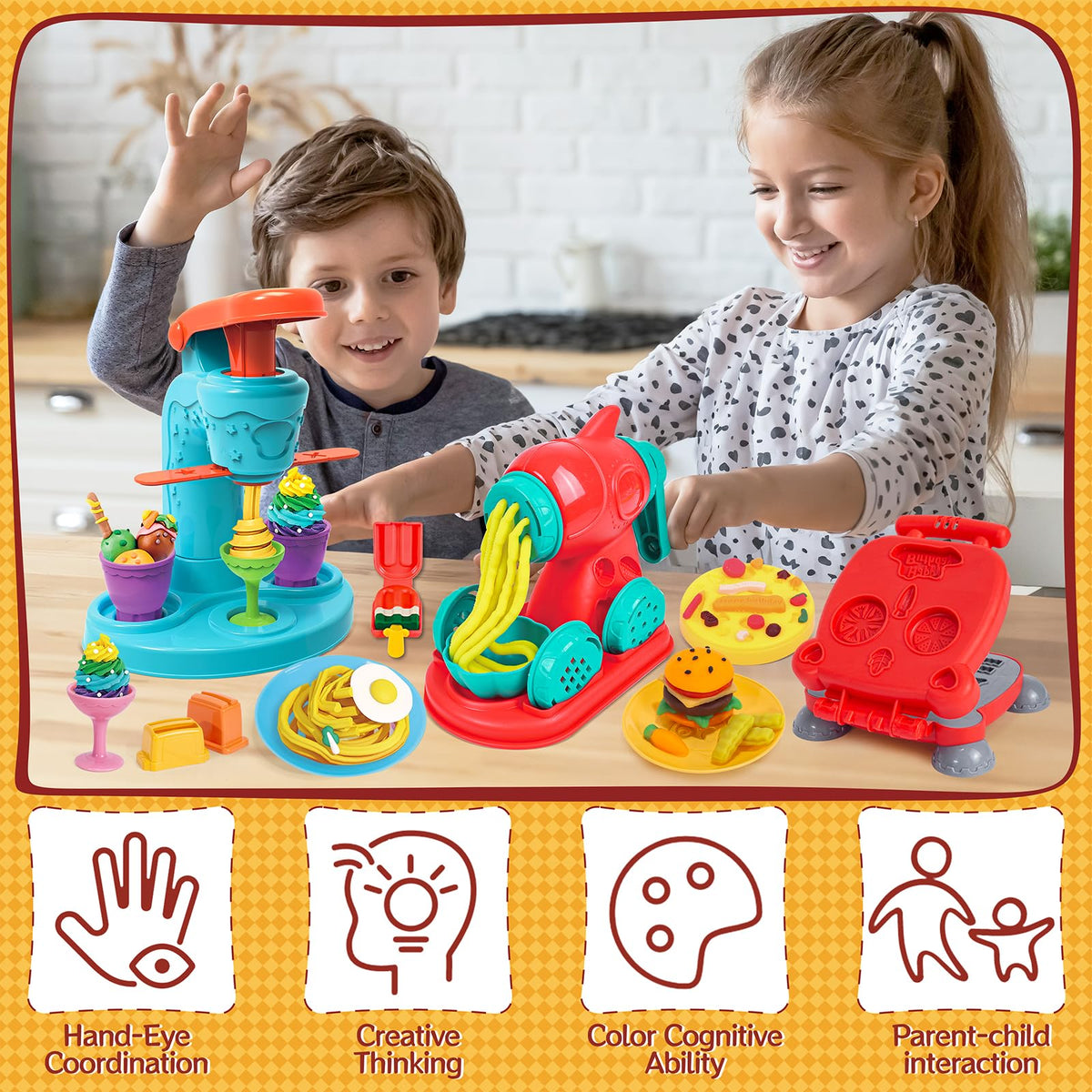 ZYYBQW 3in1 color dough set supports social play and sharing stories in the pretend kitchen.