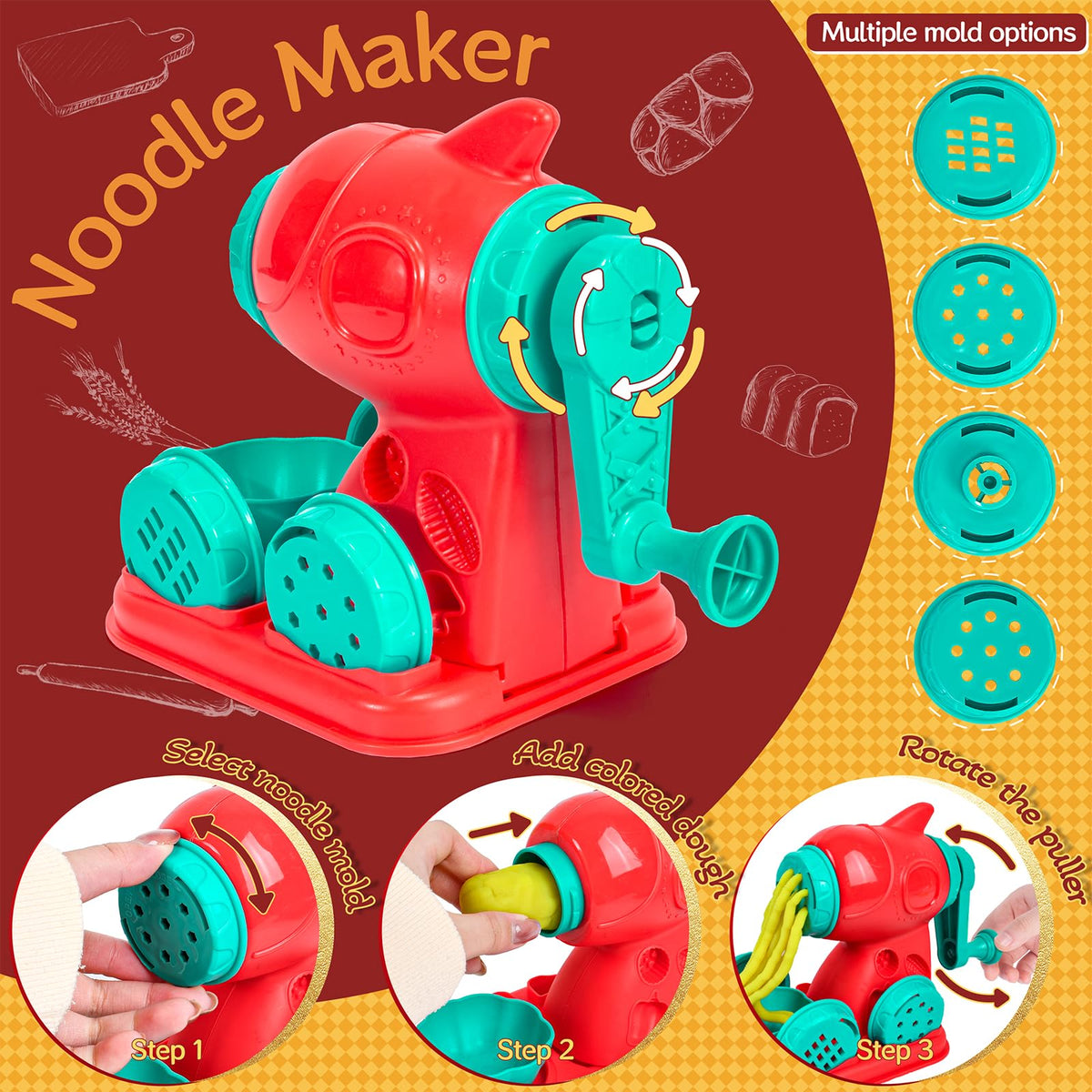 ZYYBQW 3in1 color dough noodle-maker enables playful pasta crafting.