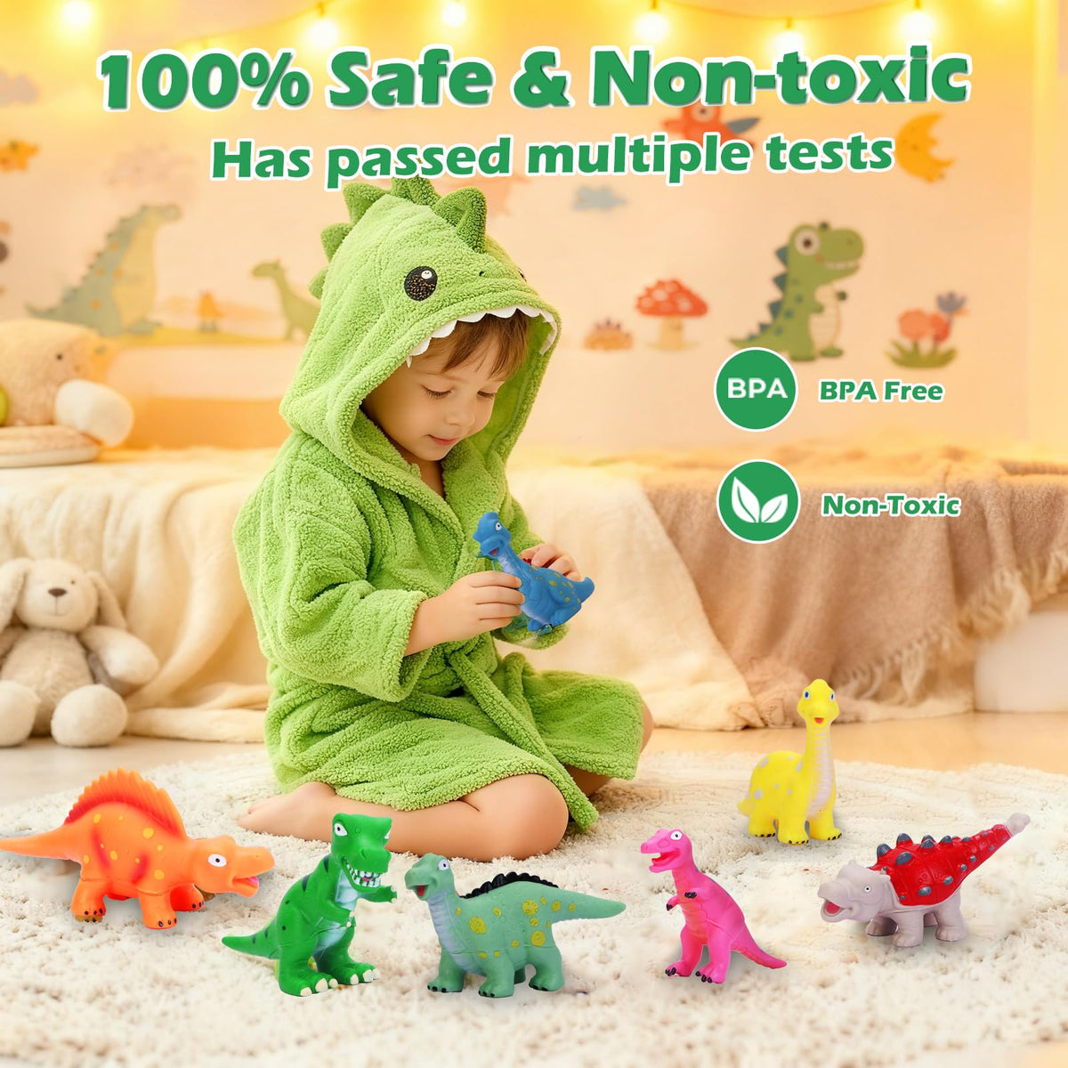ZZLWAN dinosaurs in bright colors, learning names and hues.