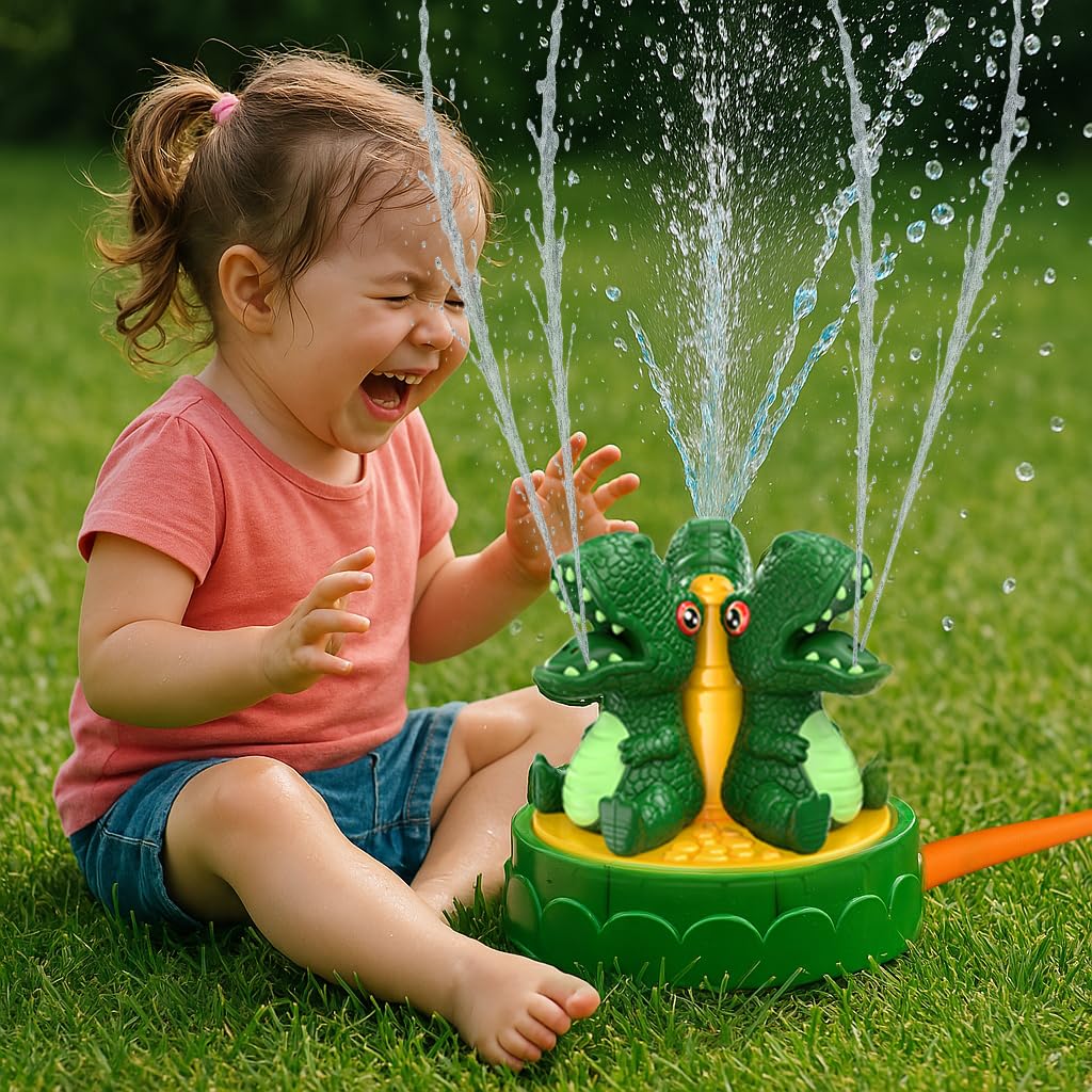 ZZLWAN dinosaur sprinkler with 360-degree spray for gentle cooling and safe play